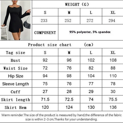 Women's Square Neck Long Sleeve Mini Dress Side Split Slim Fit Clubwear Casual Dresses