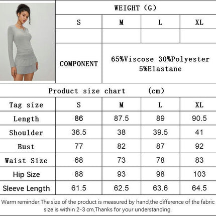 Women Bodycon Fall Mini Dress Plain Solid Crew Neck Long Sleeve Ruffled Casual Short Dresses