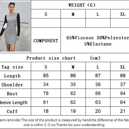 Women Cut Out Bodycon Fall Mini Dress Color Block Crew Neck Long Sleeve Casual Short Dresses