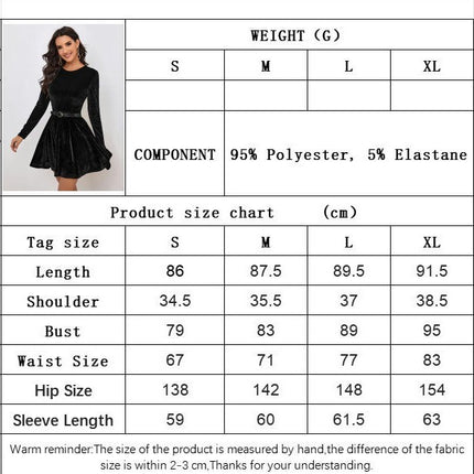 Womens Crew Neck Long Sleeve Velvet A Line Cocktail Party Swing Skater Mini Dress