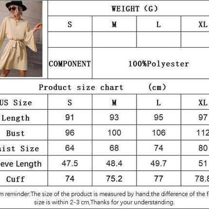 Womens Loose Short Dresses Crew Neck Long Sleeve Tie Waist A-Line Casual Mini Dress