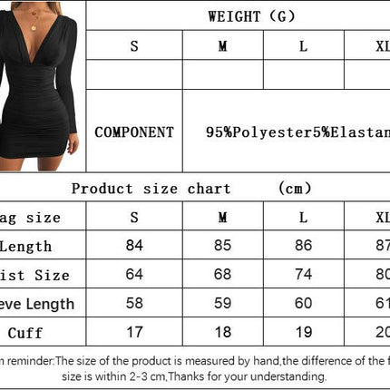 Women's Sexy Deep V Neck Long Sleeve Ruched Bodycon Mini Dress Party Club Short Dresses