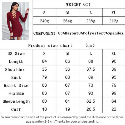 Women's Sexy Long Sleeve Dress V Neck Crisscross Tie Bodycon Party Mini Dresses