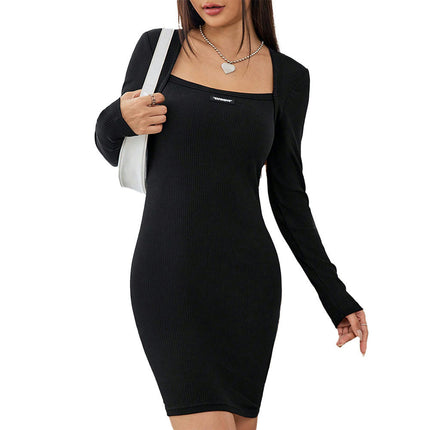 Women Long Sleeve Square Neck Mini Dress Sexy Bodycon Cocktail Party Short Dresses