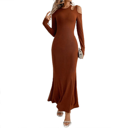 Women's Elegant Crew Neck Long Sleeve Cut Out Bodycon Party Maxi Dress