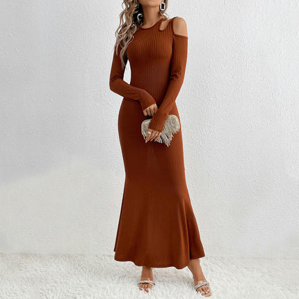 Women's Elegant Crew Neck Long Sleeve Cut Out Bodycon Party Maxi Dress