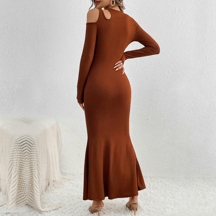 Women's Elegant Crew Neck Long Sleeve Cut Out Bodycon Party Maxi Dress