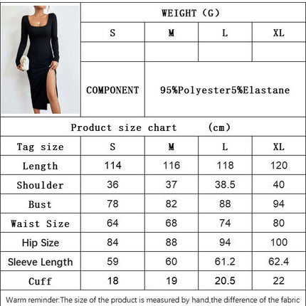 Women's Sexy Split Dress Square Neck Long Sleeve Bodycon Midi Dresses