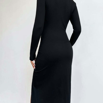 Women's Sexy Split Dress Square Neck Long Sleeve Bodycon Midi Dresses