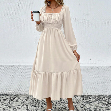 Women's Puff Long Sleeve Maxi Dress Square Neck Elastic Empire Waist Flowy A-Line Long Dresses