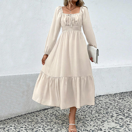 Women's Puff Long Sleeve Maxi Dress Square Neck Elastic Empire Waist Flowy A-Line Long Dresses