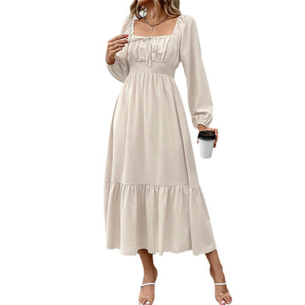 Women's Puff Long Sleeve Maxi Dress Square Neck Elastic Empire Waist Flowy A-Line Long Dresses