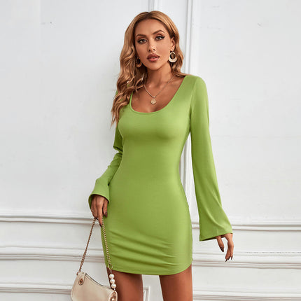 Womens Sexy Backless Mini Dress Long Sleeve Scoop Neck Bodycon Cocktail Dresses