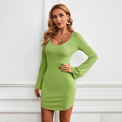 Womens Sexy Backless Mini Dress Long Sleeve Scoop Neck Bodycon Cocktail Dresses