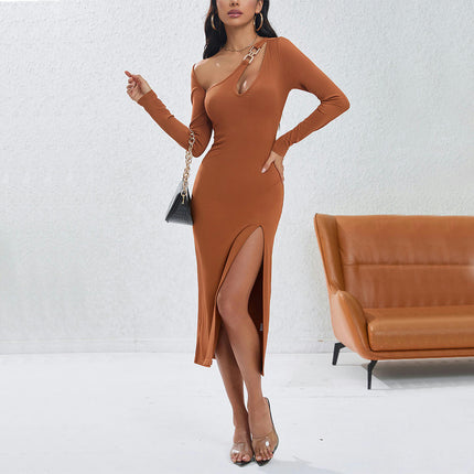 Women's Sexy Bodycon Long Sleeves Cut Out Neck Split Party Club Midi Dress