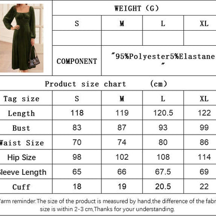 Square Neck Dress for Women High Waist Puff Long Sleeve A Line Flowy Velvet Midi Dresses