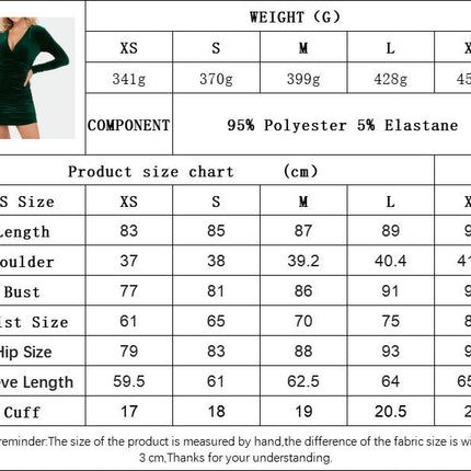 Women's Long Sleeve Plunge V Neck Bodycon Ruched Velvet Mini Dress