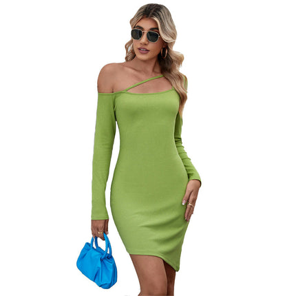 Women's Sexy One Shoulder Bodycon Dress Long Sleeve Slim Fit Cocktail Mini Dresses