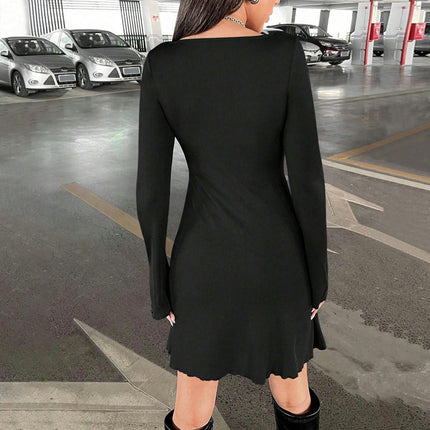 Women's Long Sleeve Scoop Neck Dresses Party Club Cocktail Slim Fit Mini Dress