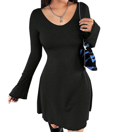 Women's Long Sleeve Scoop Neck Dresses Party Club Cocktail Slim Fit Mini Dress