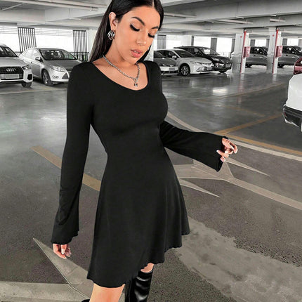 Women's Long Sleeve Scoop Neck Dresses Party Club Cocktail Slim Fit Mini Dress