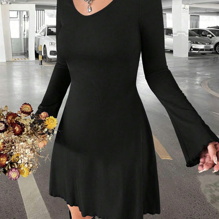 Women's Long Sleeve Scoop Neck Dresses Party Club Cocktail Slim Fit Mini Dress