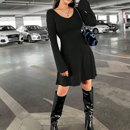 Women's Long Sleeve Scoop Neck Dresses Party Club Cocktail Slim Fit Mini Dress