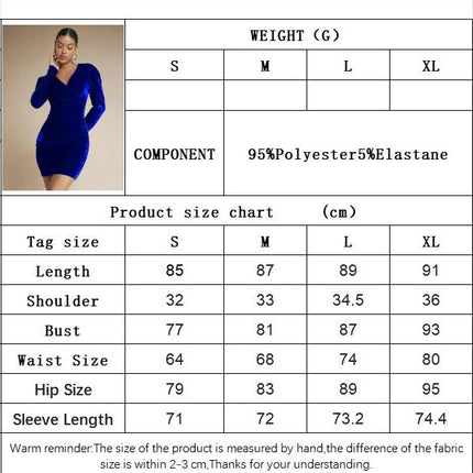 Womens Velvet Wrap V Neck Long Sleeve Bodycon Ruched Mini Dress Cocktail Party Dress