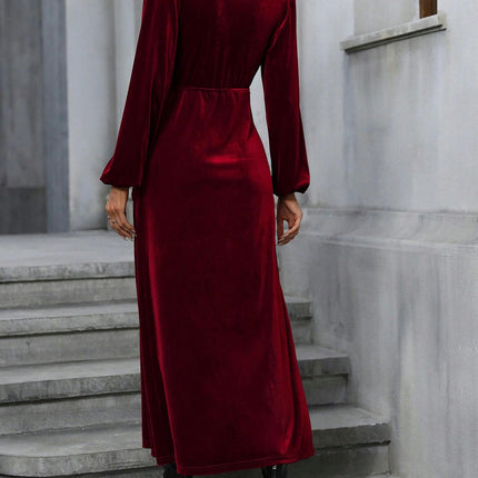 Women's Long Sleeve V-Neck Dresses with Slit Maxi Velvet for Wedding Formal Party Gowns