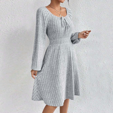 Womens Fall Square Neck Long Sleeve Dresses Casual A Line Knit Sweater Dress