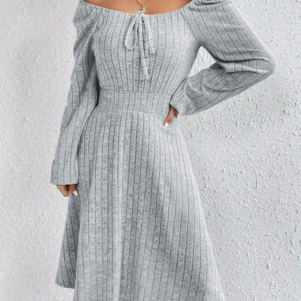 Womens Fall Square Neck Long Sleeve Dresses Casual A Line Knit Sweater Dress