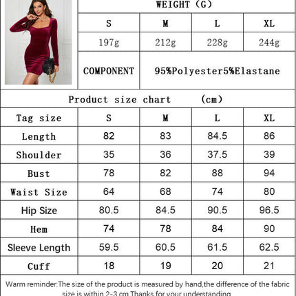 Women's Sexy Bodycon Square Neck Long Sleeve Velvet Elegant Mini Homecoming Party Dresses