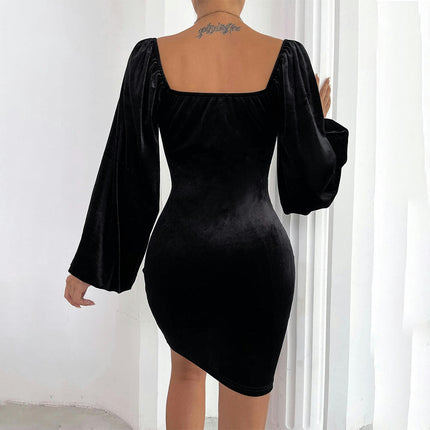 Womens Sweetheart Neck Cut Out Velvet Long Sleeve Bodycon Ruched Cocktail Party Mini Dresses