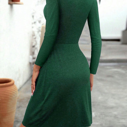 Women's Sexy Twist V Neck Slim Fit Dress Long Sleeve A Line Mini Dress