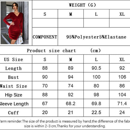 Womens V Neck Long Sleeve Mini Dress Elegant Velvet Bodycon Cocktail Party Dresses