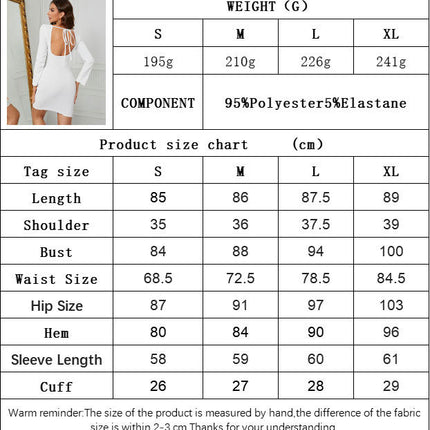 Women's Sexy Bodycon Mini Club Dresses Long Sleeve Crew Neck Backless Dress