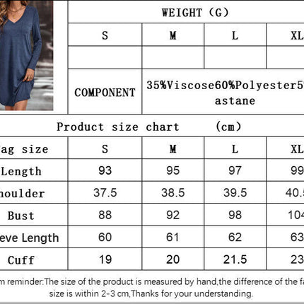 Women V-Neck Long Sleeve Dresses Casual Loose T-Shirt Tunic Short Dress with Pockets