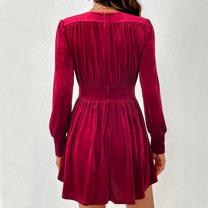 Womens Velvet Mini Dress Sexy V Neck Long Sleeve Party Cocktail A Line Dress