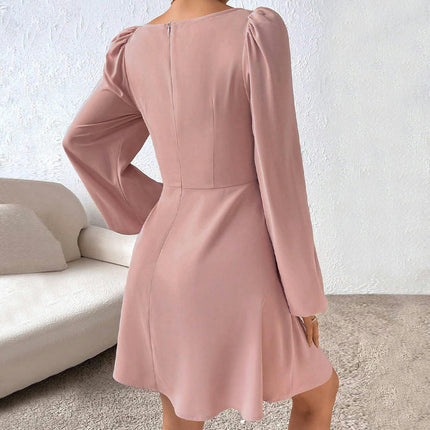 Womens Fall Long Sleeve Mini Dress Casual Square Neck Flowy A Line Dresses