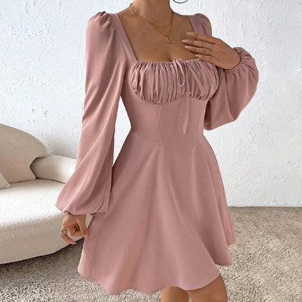 Womens Fall Long Sleeve Mini Dress Casual Square Neck Flowy A Line Dresses