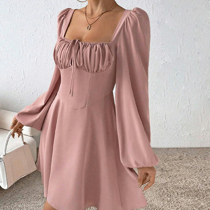 Womens Fall Long Sleeve Mini Dress Casual Square Neck Flowy A Line Dresses