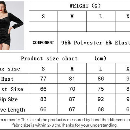 Women's Velvet Long Sleeved Dresses Square Neck Ruched Bodycon Cocktail Party Mini Dress