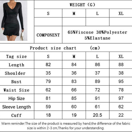 Bodycon Mini Dresses for Women Sexy V NeckLong Sleeve Ruched Ruffled Short Dress