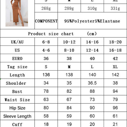 Women's Long Sleeve Maxi Dress Sexy Backless Crew Neck Ruched Slit Bodycon Dress