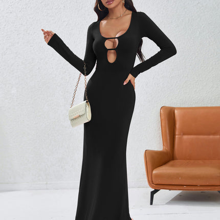 Women's Sexy Long Sleeve Bodycon Maxi Dresses Crew Neck Cut Out Long Dress