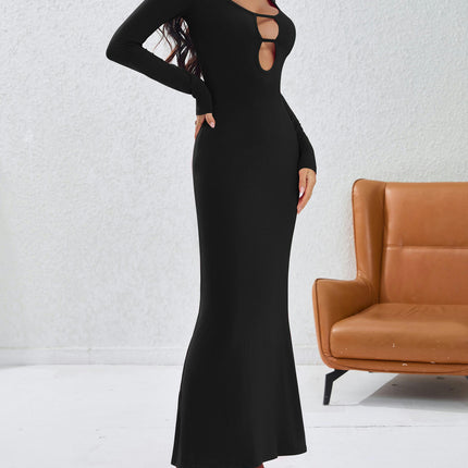 Women's Sexy Long Sleeve Bodycon Maxi Dresses Crew Neck Cut Out Long Dress