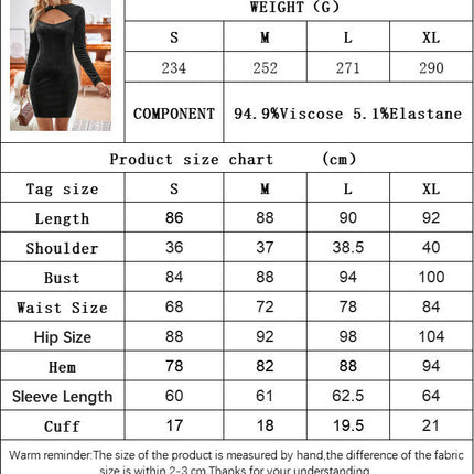 Women Long Sleeve Velvet Dress Crew Neck Cutout Bodycon Cocktail Party Club Mini Dresses