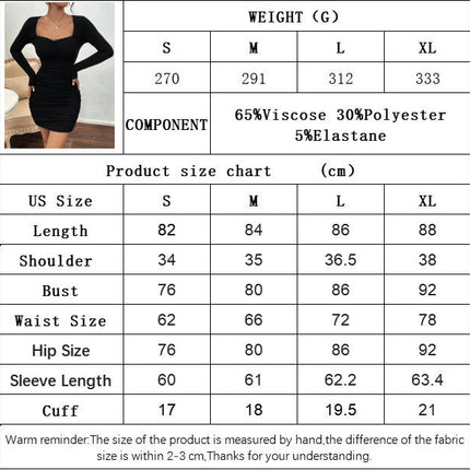 Women's Solid Long Sleeve Sweetheart Neck Bodycon Dress Elegant Slim Fit Mini Dresses