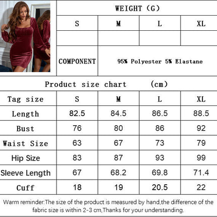 Women's Velvet Mini Dress Long Sleeve Square Neck Ruched Bodycon Cocktail Party Dresses