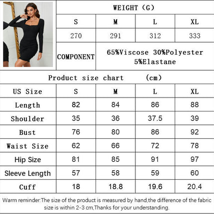 Women's Sexy Long Sleeve Mini Dress Bodycon Square Neck Ruched Short Party Club Dresses